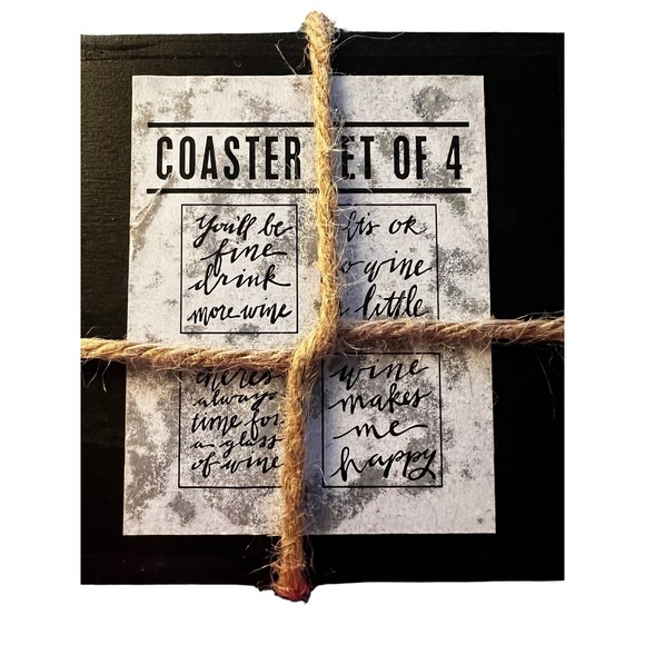 Primitives‎ By Kathy More Wine Coaster Set of 4 Box Sign Phil Chapman - Picture 2 of 7